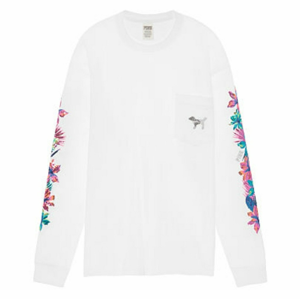 Vs PINK white Campus floral sequin long sleeve - Picture 2 of 6